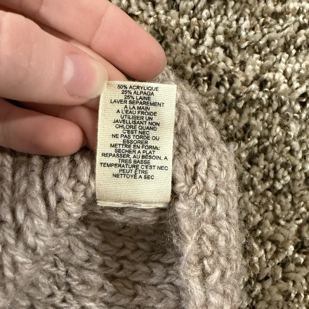 Moth Women XS Beige Chunky Alpaca Wool Blend Deep V Tunic Sweater Cozy Knit Boho